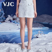 VJC/威杰思秋季女装假白色小香针织短裙气质修身高腰裙