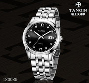 tangin天珺机械手表 全自动男表钢带防水T8008GWKEBB日历8008