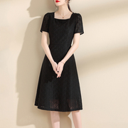1件7.9折夏季时尚，修身蕾丝裙百搭显瘦黑色短袖连衣裙