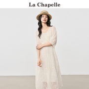 拉夏贝尔/La Chapelle圆领连衣裙女夏季法式气质短袖白色裙子