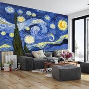 梵高欧式油画星月夜个性抽象背景墙壁纸星空壁画艺术墙纸客厅墙布