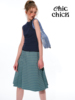 chicchick时髦小鸡vol.16蓝绿色精仿格纹，!尼龙抽绳拼接百褶半身裙