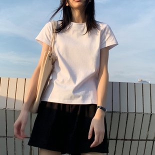 短袖t恤女修身圆领，夏装2023韩版半袖体恤，内搭白色打底衫上衣