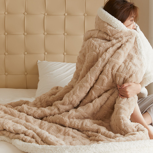 塔肤绒羊羔绒毯雕花双层冬季加厚单人珊瑚绒小毯子沙发毯盖毯毛毯