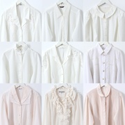 vintage古着日系雪纺衬衣，孤品宽松法式大翻领刺绣蕾丝白衬衫7