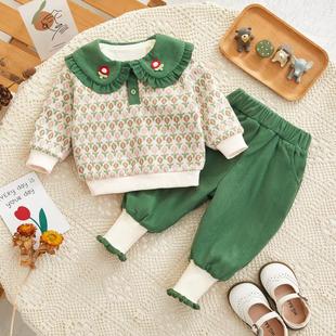 婴儿衣服秋冬季韩版加绒甜美公主两件套小童装1一2岁女宝宝冬装潮