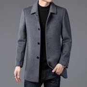 冬装翻领年羊毛商大衣，男品牌中老单排扣务高档毛呢外套