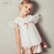 雪雅可童装女童T恤2020夏季短袖时尚儿童女孩公主蓬蓬纱上衣