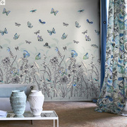 英国进口无纺布手绘蝴蝶花卉水彩画沙发 玄关 电视墙壁纸