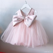 2022春季粉色露背中小女童礼服周岁生日珍珠优雅大气公主裙子
