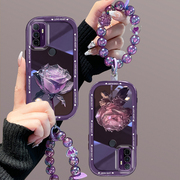 适用oppoa32手机壳女士唯美超火挂链高级感晶莹紫玫瑰花朵防摔全包手机套