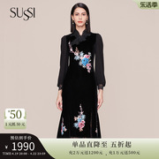 sussi古色冬季商场，同款黑色新中式，刺绣连衣裙11av4060640