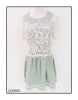 珍思薇尼夏季绿色雪纺娃娃领拼接短袖很仙的蕾丝中长款a字裙