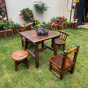 防腐木户外庭院花园实木桌椅组合 碳化木质阳台露台酒吧小桌椅子