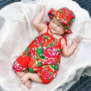 一岁半女宝宝夏装东北大花婴儿服搞怪衣服男宝网红连体衣家居外出