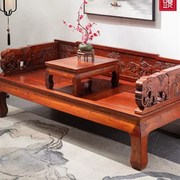 老榆木罗汉床全实木客厅小户型，新中式推拉沙发，床榻垫子脚踏小茶桌