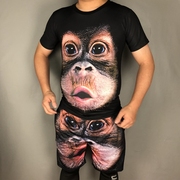 抖音大猩猩短袖T恤运动套装男加大码3D猴子印花创意猪肉图案衣服