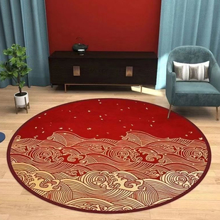周岁抓周毯儿童房地毯圆形可爱家用卧室客厅地毯红新中式地垫