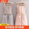 韩版可爱帆布围裙，女家用厨房做饭时尚，围腰防水格子防雨耐磨