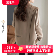 100纯羊毛绒大衣女零羊绒2023秋冬季韩版西装领双面呢子外套