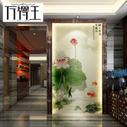 中式玄关背景墙瓷砖雕刻壁画微晶石过道走廊，背景墙拼花餐厅墙荷花