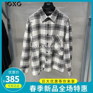 gxg男装衬衣2024春季商场同款黑白，格休闲长袖衬衫gfx10301201