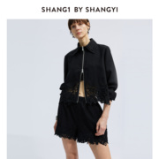 shang1byshangy夏季女款重工，拼接蕾丝边短裤，宽松显瘦休闲阔腿裤