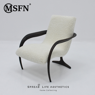 玛斯菲诺北欧现代轻奢设计创意时尚羊羔毛实木(毛实木，)异形单人扶手休闲椅