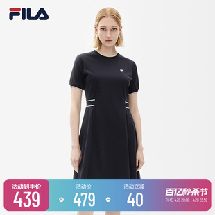 FILA 斐乐女子连衣裙秋款优雅休闲针织圆领短袖连身裙