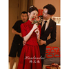 新中式旗袍敬酒服2024红色，秀禾服衣服新娘，套装订婚礼服连衣裙