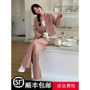粉色高级感女神范西装套装女春季2024韩版通勤职业西服两件套