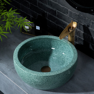 绿色台上盆创意艺术台盆卫生间家用圆形陶瓷洗手盆单盆面盆洗面盆