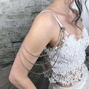 欧美时尚饰品新娘婚礼多层水晶，肩链百搭水滴，性感吊带链服饰配饰