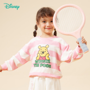 迪士尼童装女童甜美粉白条纹套头卫衣2023秋维尼熊印花打底衫