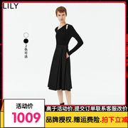 商场同款LILY2024春女装设计感复古优雅假两件针织连衣裙