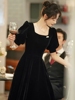 黑色晚礼服2024丝绒轻奢时尚，声乐年会主持人宴会演出艺考裙女