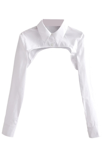 秋季超短长袖女衬衫，披肩式白色罩衫欧美个性剪裁护肩薄款衬衣