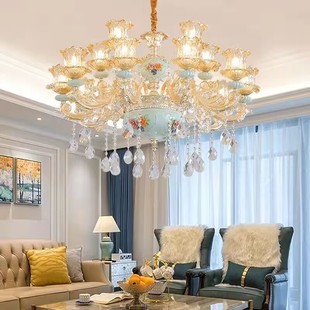 法式客厅欧式餐厅卧室锌合金吊灯大气水晶陶瓷现代简约酒店家用灯