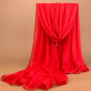 2米超长大红色丝巾春秋洋气，女纱巾百搭薄围巾，防晒披肩纯色沙滩巾