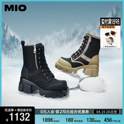 MIO米奥2023年冬季方头高跟中筒靴酷飒厚底户外工装靴马丁靴女靴