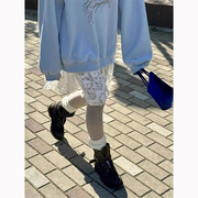 韩国街头个性时髦叠穿透视蕾丝松紧腰不规则半身包臀裙女