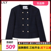 商场同款lily2023秋女装，优雅复古小香风气质，双排扣短外套