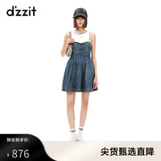 dzzit地素23夏甜酷少女褶间设计牛仔吊带连衣裙设计感