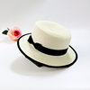 春夏季平顶英伦草帽，小礼帽女蝴蝶结，海边沙滩帽韩版白色草帽遮阳帽
