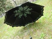 l 叶印边黑时尚创意折叠雨伞防晒荷紫胶外线内外花晴雨伞