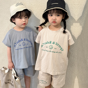 夏季男女童套装宝宝洋气亲子家儿童个性潮牌韩版运动字母T恤短裤