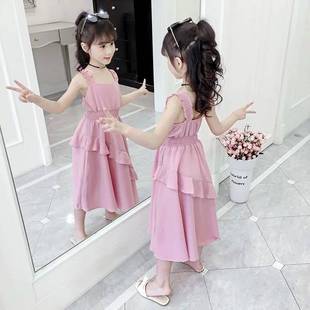 韩系女童雪纺连衣裙2024洋气宝宝夏装儿童裙子公主3岁9岁裙网
