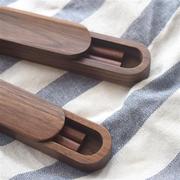 创意便携套装筷盒子，时尚黑胡桃木质旅行筷子，学生木筷子盒餐具