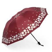 韩版创意小清新双人遮阳伞三折黑胶加大防晒女生折叠两用晴雨伞