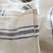 出口订单剩余原白色，+蓝色条纹纯亚麻，床单柔软水洗沙发盖巾双人床